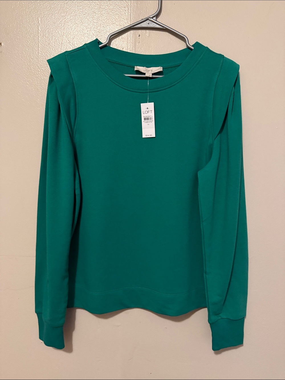 LOFT Teal Shoulder Pleat Long-Sleeve Sweatshirt